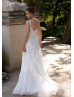 Ivory Wrapped Lace Tulle Slit Wedding Dress